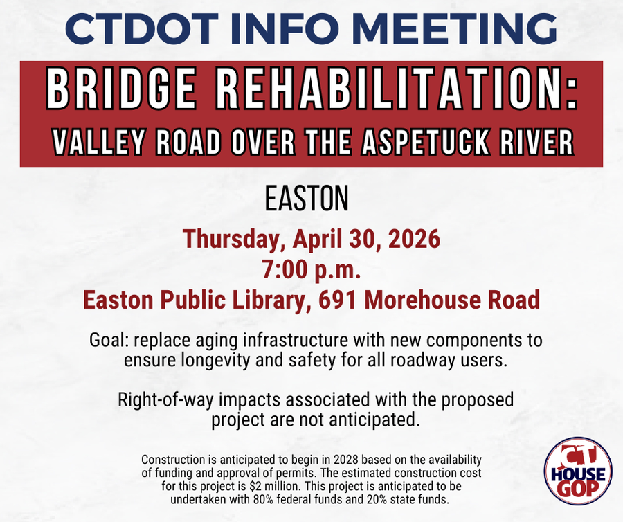CT DOT To Hold In-Person Meeting on Easton Bridge Rehabilitation